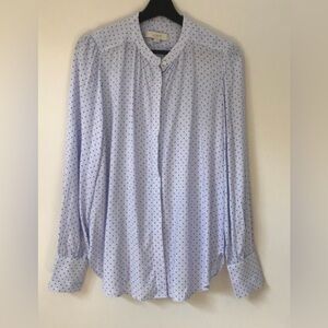 LOFT Light Blue and Navy Polka Dot Long Sleeve Shirt
